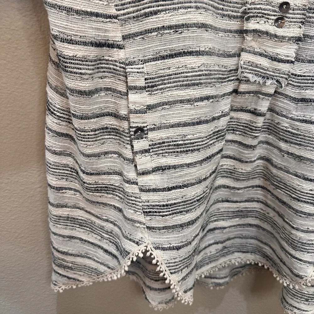 Free People Tweed Hideaway Striped Henley Tunic Top M Beach Boho Casual Oversize